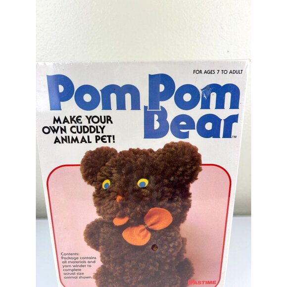 Vintage Pastime POM POM BEAR Craft Art Kit, Sealed Brown Orange Animal Cute 7+ - Picture 2 of 9